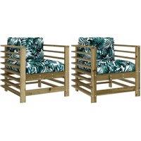 Berkfield Home Garden Chairs with Cushions 2 pcs Impregnated Wood Pine in Brown