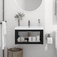 Berkfield Home Wall-mounted Bathroom Washbasin Frame Black 59x38x31 cm Iron | Size: 59 x 38 x 31 cm