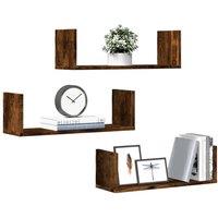 Berkfield Home Wall Shelves 3 pcs Smoked Oak 58x18x18 cm Engineered Wood in Brown | Size: 58 x 18 x 18 cm