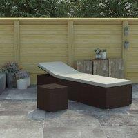 Berkfield Home Sun Lounger with Cushion & Tea Table Poly Rattan Brown