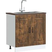 Berkfield Home Sink Base Cabinet Kalmar Smoked Oak 80x46x81.5 cm Engineered Wood in Brown