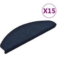 Berkfield Home Self-adhesive Stair Mats 15 pcs Navy 65x21x4 cm Needle Punch | Size: Medium