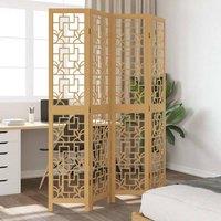 Berkfield Home Room Divider 4 Panels Brown Solid Wood Paulownia in Light Tan
