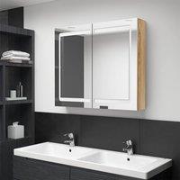 Berkfield Home LED Bathroom Mirror Cabinet Oak 80x12x68 cm in Brown | Size: 80 x 12 x 68 cm