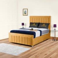 UK Bed Furniture Sierra Upholstered Bed Frame with 48 Headboard - Slatted Base in Mustard | Size: Single