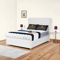 UK Bed Furniture Chesterfield Sleigh Upholstered Bed with 48 Headboard - Slatted Base in White | Size: King