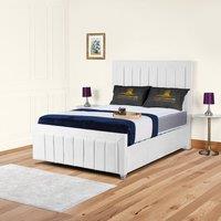 UK Bed Furniture Sierra Upholstered Bed Frame with 48 Headboard - Slatted Base in White | Size: Single