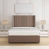 BSSPOKE Charlotte Divan Bed Set Plush Velvet 54Headboard &Mattress No Drawers in Taupe | Size: Double