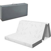 Costway King Size 10 cm Folding Gel-Infused Tri-fold Mattress Topper Carry Bag RV Camp in White
