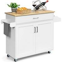 Gymax Kitchen Trolley Island Rolling Cart Shelves Cupboard Cabinet Drawer in White