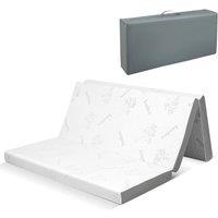 Gymax Double Size Folding Mattress Cool Gel Memory Foam With Bamboo Mesh Cover in White