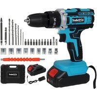 Traderight 21V Cordless Drill Driver Kit Electric Impact Hammer 2x2.0Ah Battery in Bright Blue