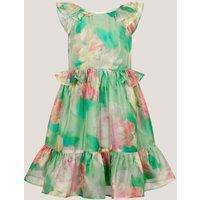 Monsoon Girl's Blurry Floral Organza Ruffle Dress Green | Size: 5 Years