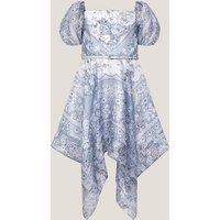 Monsoon Girl's Paris Paisley Print Hanky Hem Dress Blue | Size: 9 Years