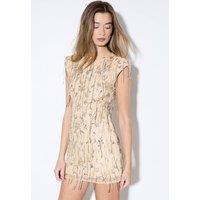 MissPap Women's Premium Embellished Beaded Mini Dress in Nude | Size: 14