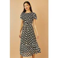 Yumi Women's Black Velvet Spot Print Twist Knot Waist Midi Dress | Size: 10