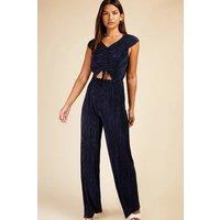 Little Mistress Women's Navy Plisse Tie Detail Jumpsuit | Size: 18