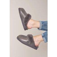 Moshulu Women's 'Tiree' Sheepskin Mule Slippers in Metallic Silver | Size: 4