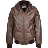 House of Leather Men's Mens Real Leather Bomber Jacket Removable Hood Reggie in Brown | Size: Medium