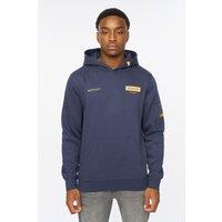 Duck&Cover Men's Marsak V2 Men's Carbon Fleece Hoodie - Technical Sleeve Pocket & Multi-Textured Graphic Print in Indigo | Size: Small