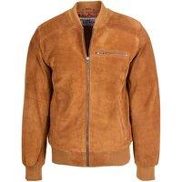 House of Leather Men's Mens Real Suede Bomber Jacket Baseball Varsity Reg in Tan | Size: 2XL