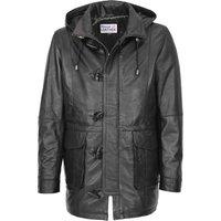 House of Leather Men's Mens Real Leather Duffle Coat Detachable Hood Jack Black | Size: 3XL
