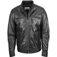 House of Leather Men's Mens Real Leather Jacket Standing Collar Style Tony in Black | Size: 3XL