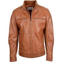 House of Leather Men's Mens Real Leather Jacket Standing Collar Style Tony in Tan | Size: Medium
