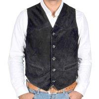 House of Leather Men's Mens Real Suede Waistcoat Classic Style Gilet Don in Black | Size: 2XL