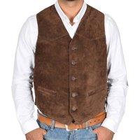 House of Leather Men's Mens Real Suede Waistcoat Classic Style Gilet Don in Dark Brown | Size: Small