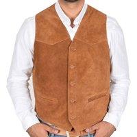 House of Leather Men's Mens Real Suede Waistcoat Classic Style Gilet Don in Tan | Size: XL