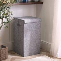 OHS Faux Linen Laundry Basket Folding Hamper Bag with Lid in Grey