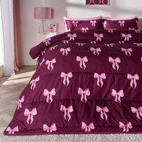 OHS Bows 10.5 Tog Coverless Duvet with Pillowcase Bedding Set in Burgundy | Size: Double