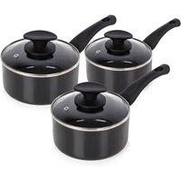 Tower Essentials Pan Set, 3 Piece, Non-Stick, Suitable for All Hob Types, T81507 in Black
