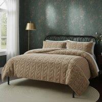 Snug City Ultra Soft Teddy Duvet Cover Set Leaves Embossed Cozy Fleece Bedding in Beige | Size: Single
