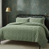 Snug City Ultra Soft Teddy Duvet Cover Set Leaves Embossed Cozy Fleece Bedding in Green | Size: Single