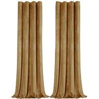 Happy Homewares Contemporary Soft Velvet Fabric Blackout Eyelet Curtains - 2 Panel in Mustard | Size: 117 cm width x 137 cm drop