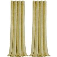 Happy Homewares Contemporary Soft Velvet Fabric Blackout Eyelet Curtains - 2 Panel in Yellow | Size: 117 cm width x 137 cm drop