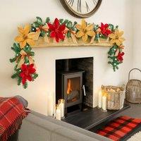 Marco Paul 9ft Pre Lit Christmas Garland With Bows, Flowers & Lights in Green