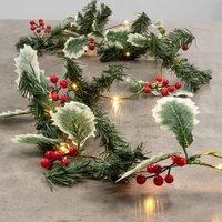 Marco Paul 2m Holly & Berry Pre Lit Christmas Garland With Lights in Green