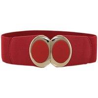Neel Blue Women's Stretchy Waist Belt with Circular Shiny Buckle in Red | Size: Medium