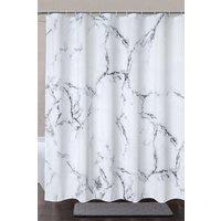 Neel Blue Grey & White Marble Polyester Shower Curtain With 12 Hooks, Waterproof - 180x200cm | Size: 180 cm width x 180 cm drop