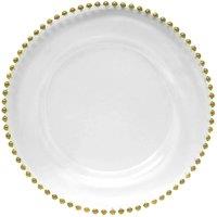 Neel Blue Acrylic Charger Plate, 33cm Charger Plate with Beaded Rim in Metallic Gold