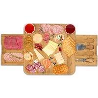 La Donna Bamboo Cheese Board with Drawer Serving Tray, Cutting Tools & Bowls in Light Brown