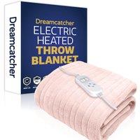 Dreamcatcher Deluxe Electric Throw Heated Double Over Blanket Soft Fleece Timer in Pink