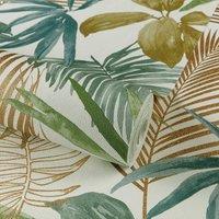 Grandeco Wild Palm Metallic Textured Wallpaper in Teal