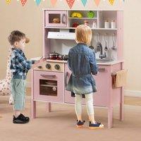 Costway Kids Kitchen Playset Wooden Pretend Play Kitchen Chef Role Play Set in Pink