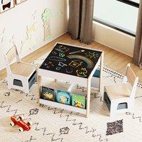 Costway Kids Table & 2 Chairs Set Wooden Activity Desk Set w/ Shelves