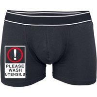 60 SECOND MAKEOVER Men's Mens Black Funny Boxers Please Wash Utensils Shorts Boxers | Size: Large