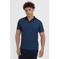 Larsson & Co Men's Open Collar Polo Shirt With Contrast Details in Dark Blue | Size: Large